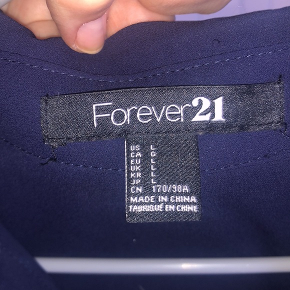 Vintage F21 long sleeve button down drawstring tie waist down navy mini dress - Picture 9 of 9